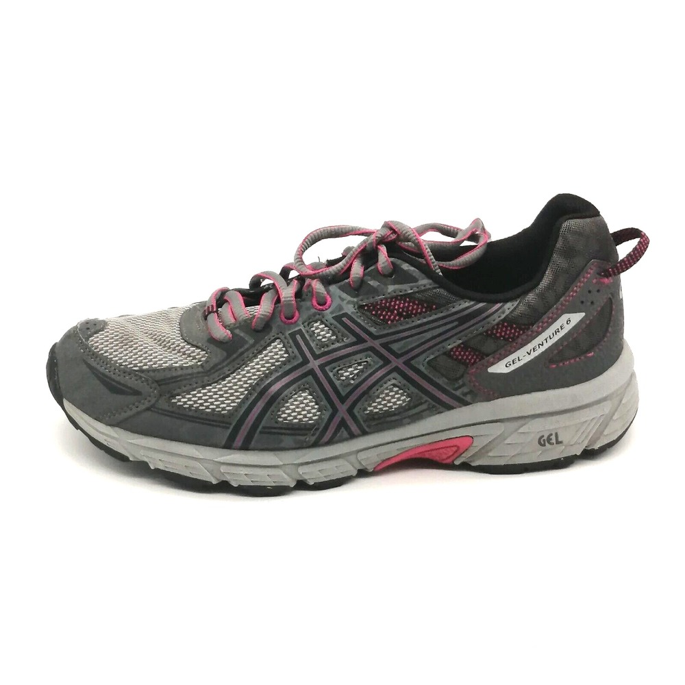 Asics Shoes Womens Gel Venture 6 Gray Pink 9 Running Sneakers Comfort T7G7N